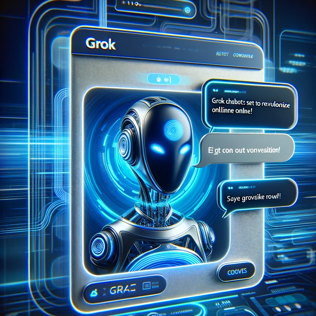 DALL·E 2023 11 09 16.31.39 Create an image of a futuristic AI chatbot interface named Grok with the caption Grok AI Chatbot Set to Revolutionize Conversations Online The in Clear My Course