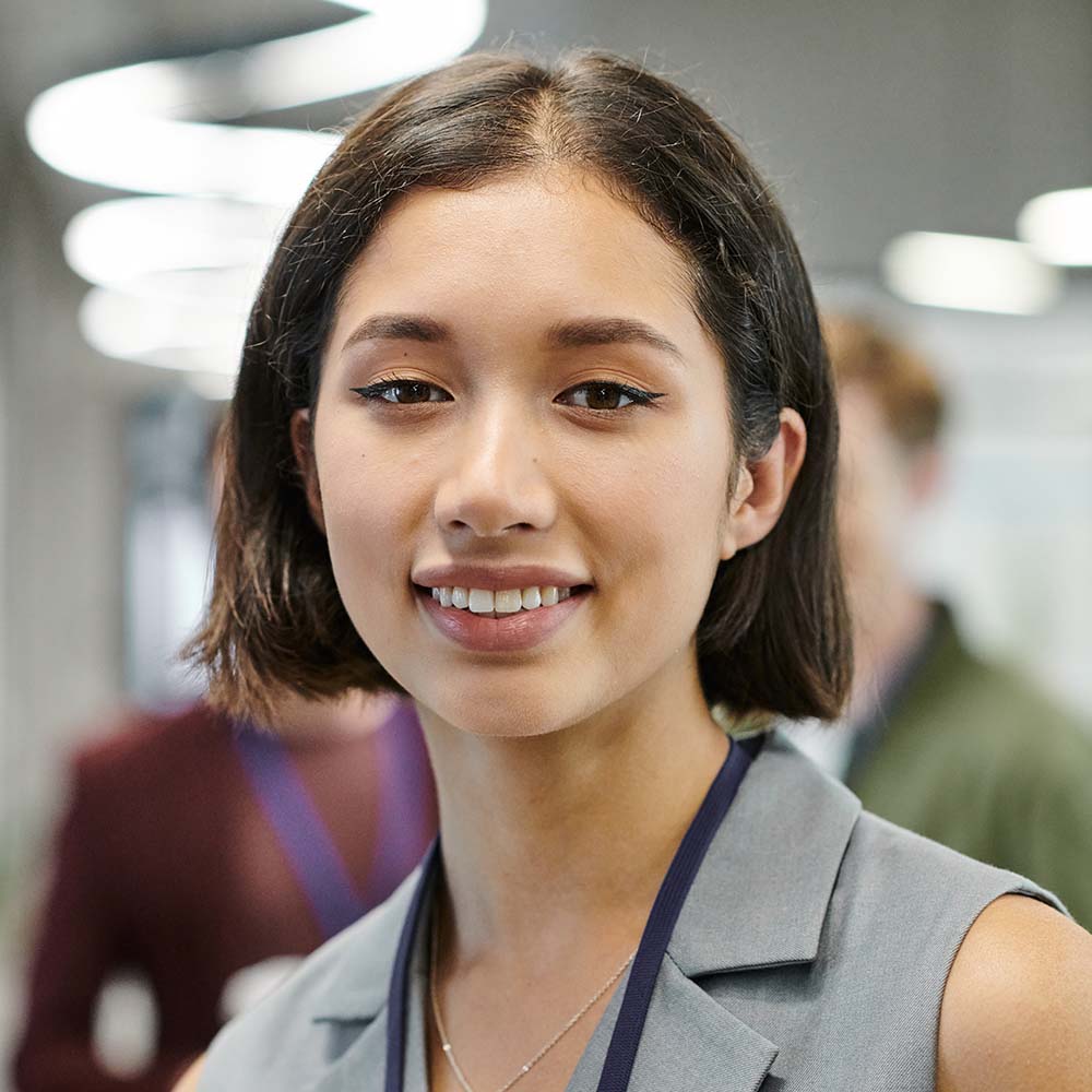 portrait of joyful brunette businesswoman looking X38S4W4 Clear My Course