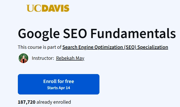 Google SEO Fundamentals course page with instructor