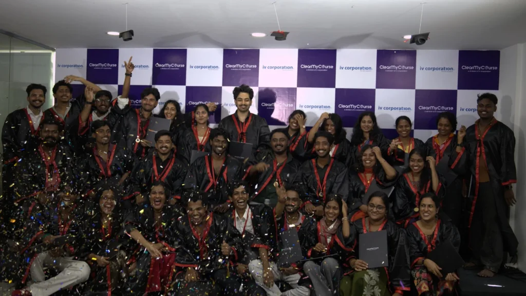 Clear My Course Convocation 2026: Celebrating Kochi's Newest Digital Marketing Graduates 1 image is about all students are posing for photo in convocation ceremoney