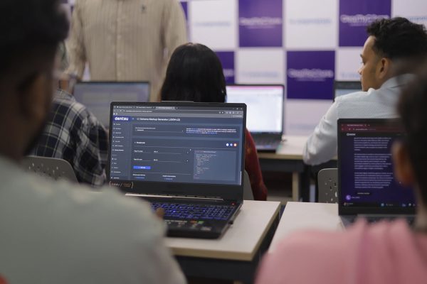 ClearMyCourse students learning SEO and digital marketing in classroom with laptops