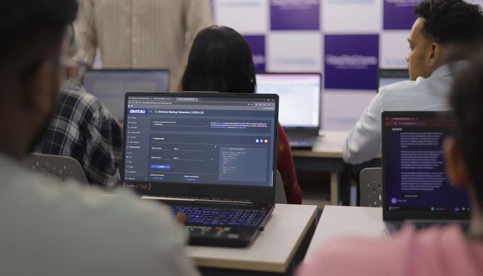 ClearMyCourse students learning SEO and digital marketing in classroom with laptops